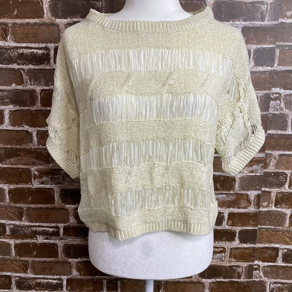 Take Out Sheer Crochet Lace Open Knit Sweater Top Shirt Ivory Large